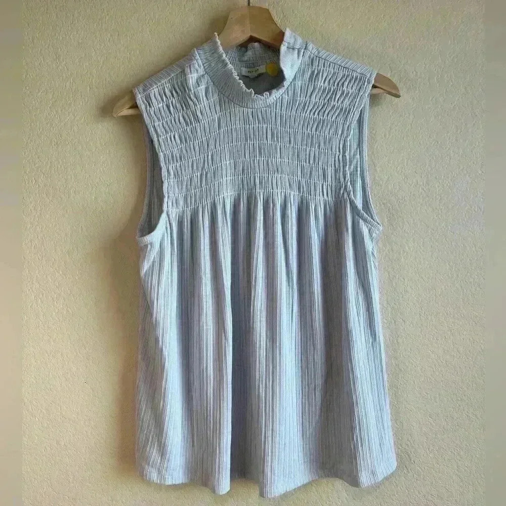 Pleione Size‎ L Pleated Sleeveless Shirt mock neck